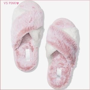 VS Pink crossover faux fur slippers